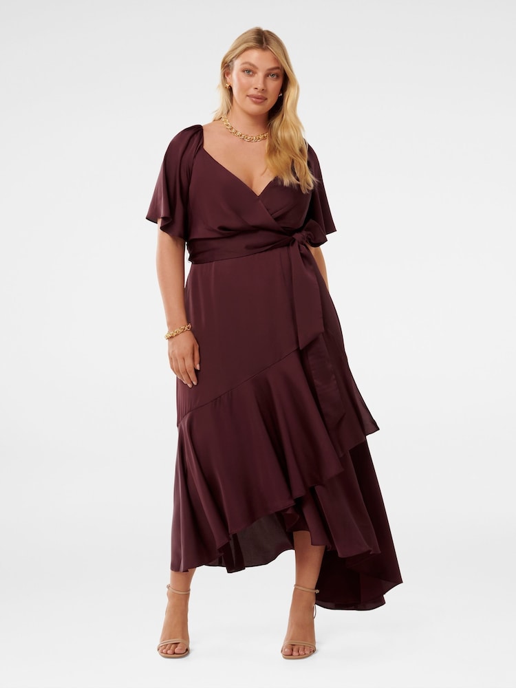 Forever New Purple Abbie Curve Asymmetrical Wrap Midi Dress - Image 1 of 3