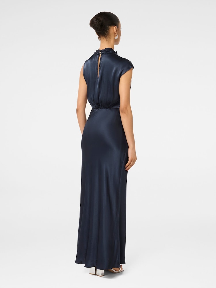 Forever New Blue Sienna Petite High Neck Satin Maxi Dress - Image 2 of 3
