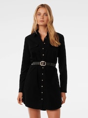 Forever New Black 100% Cotton Lucie Long Sleeves Corduroy Mini Dress - Image 1 of 4