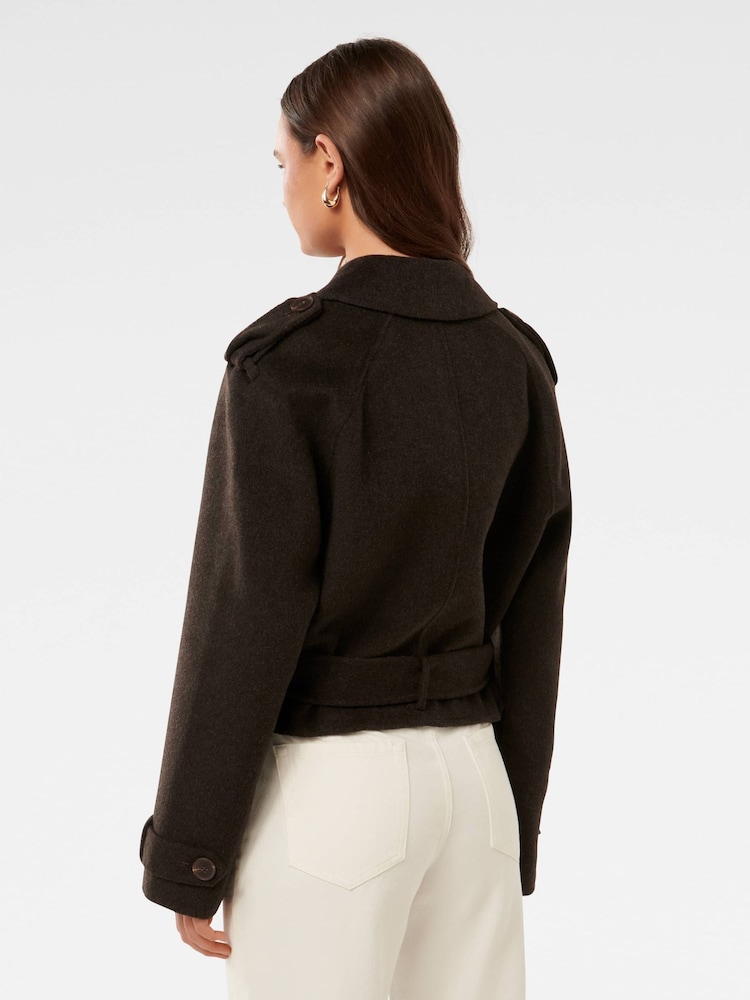 Forever New Brown Fifi Felled Cropped Trench Coat - Image 2 of 4