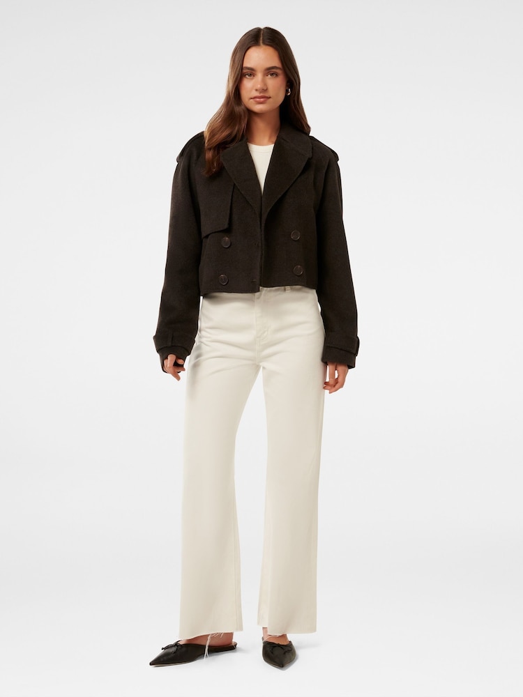 Forever New Brown Fifi Felled Cropped Trench Coat - Image 4 of 4