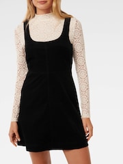 Forever New Black Camille 2-in-1 Corduroy Mini 100% Cotton Dress - Image 3 of 4