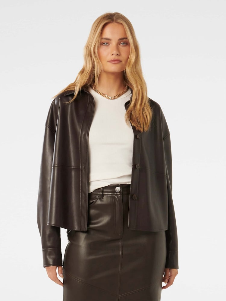 Forever New Brown Margot Vegan Leather Shacket - Image 1 of 4