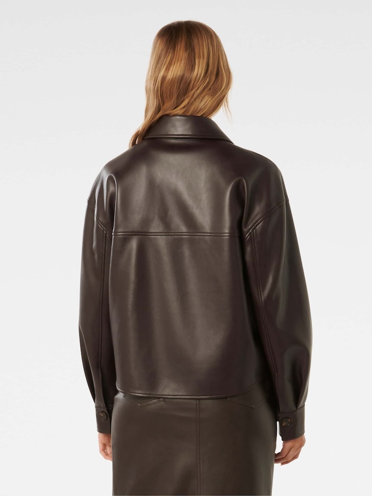 Forever New Brown Margot Vegan Leather Shacket - Image 2 of 4