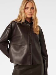 Forever New Brown Margot Vegan Leather Shacket - Image 3 of 4