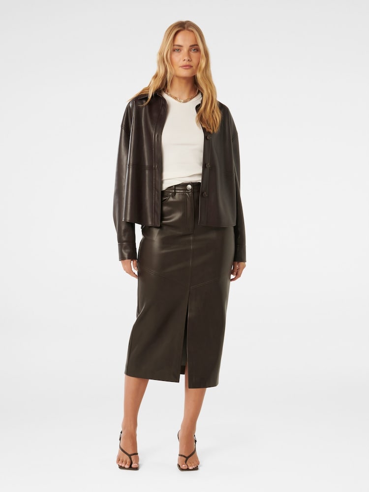 Forever New Brown Margot Vegan Leather Shacket - Image 4 of 4