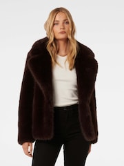 Forever New Brown Hunter Faux Fur Coat - Image 1 of 4