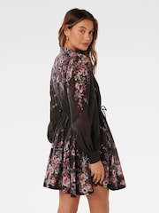 Forever New Black Anastasia Printed Skater Mini Dress with a touch of Linen - Image 2 of 4