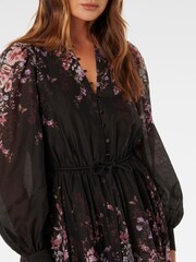 Forever New Black Anastasia Printed Skater Mini Dress with a touch of Linen - Image 3 of 4
