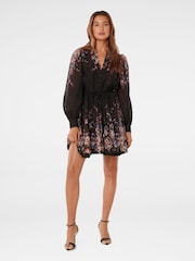 Forever New Black Anastasia Printed Skater Mini Dress with a touch of Linen - Image 4 of 4