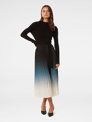 Forever New Black Harmony Ombre Pleated Midi Dress - Image 1 of 3