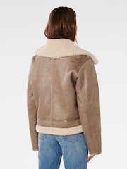 Forever New Brown Jamie Shearling Top Collar Aviator Style Jacket - Image 2 of 4