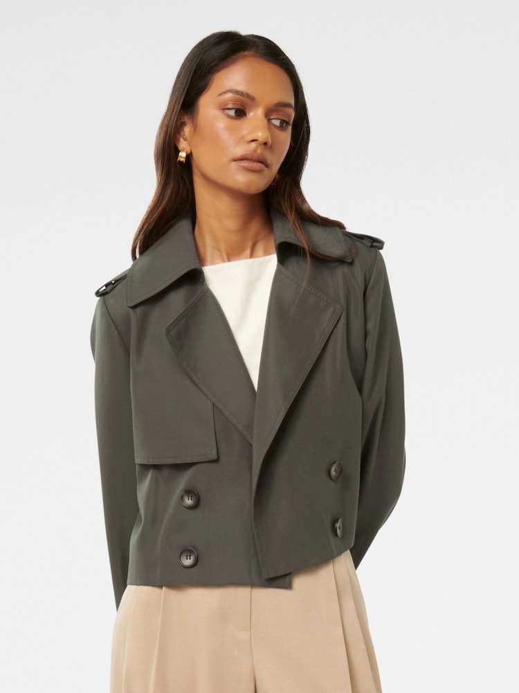 Forever New Green Ellie Petite Cropped Trench Coat - Image 1 of 4
