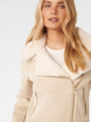 Forever New Cream Montana Faux Fur Aviator Style Jacket - Image 3 of 4