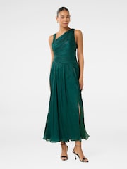 Forever New Green Nya Metallic Asymmetrical Maxi Dress - Image 1 of 3