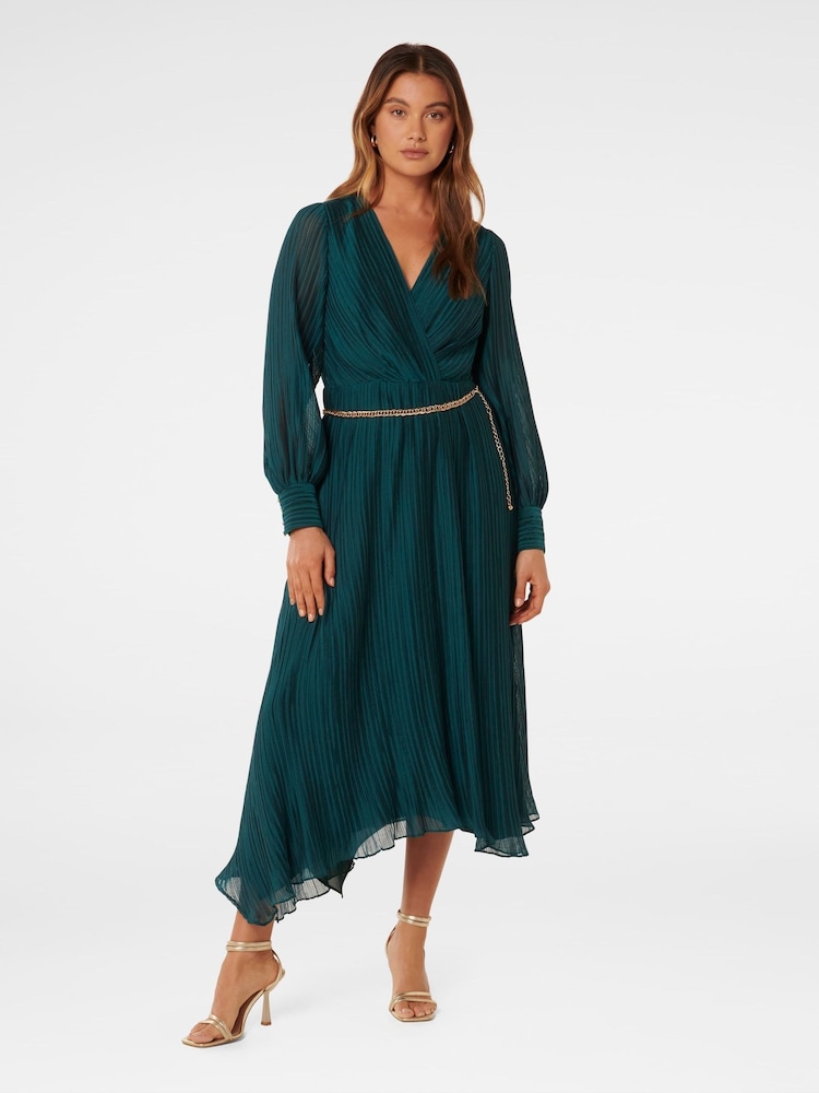 Forever New Green Genevieve Crinkle Midi Dress - Image 1 of 3