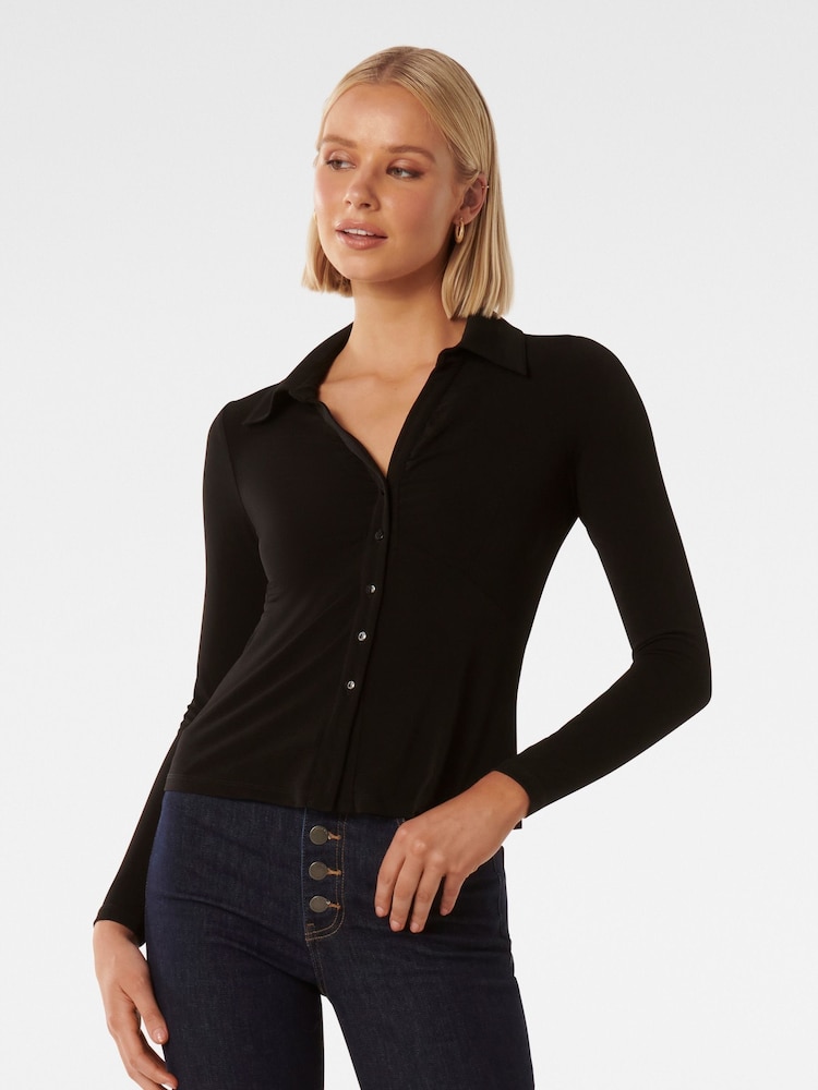 Forever New Black Terri Crepe Shirt - Image 1 of 4
