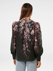 Forever New Black Parker Placement Print Top With a Touch of Linen - Image 2 of 4