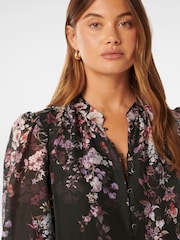 Forever New Black Parker Placement Print Top With a Touch of Linen - Image 3 of 4