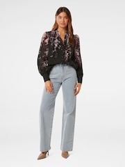 Forever New Black Parker Placement Print Top With a Touch of Linen - Image 4 of 4