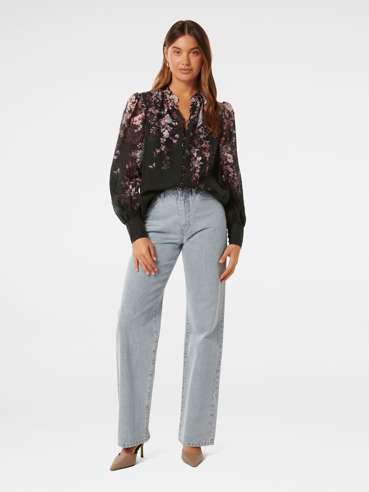 Forever New Black Parker Placement Print Top With a Touch of Linen - Image 4 of 4