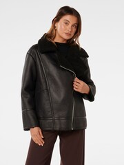 Forever New Black Randy Relaxed Borg Aviator Jacket - Image 1 of 4