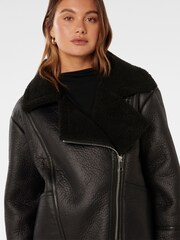Forever New Black Randy Relaxed Borg Aviator Jacket - Image 3 of 4