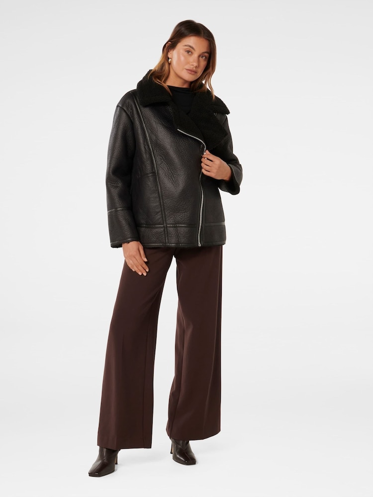 Forever New Black Randy Relaxed Borg Aviator Jacket - Image 4 of 4