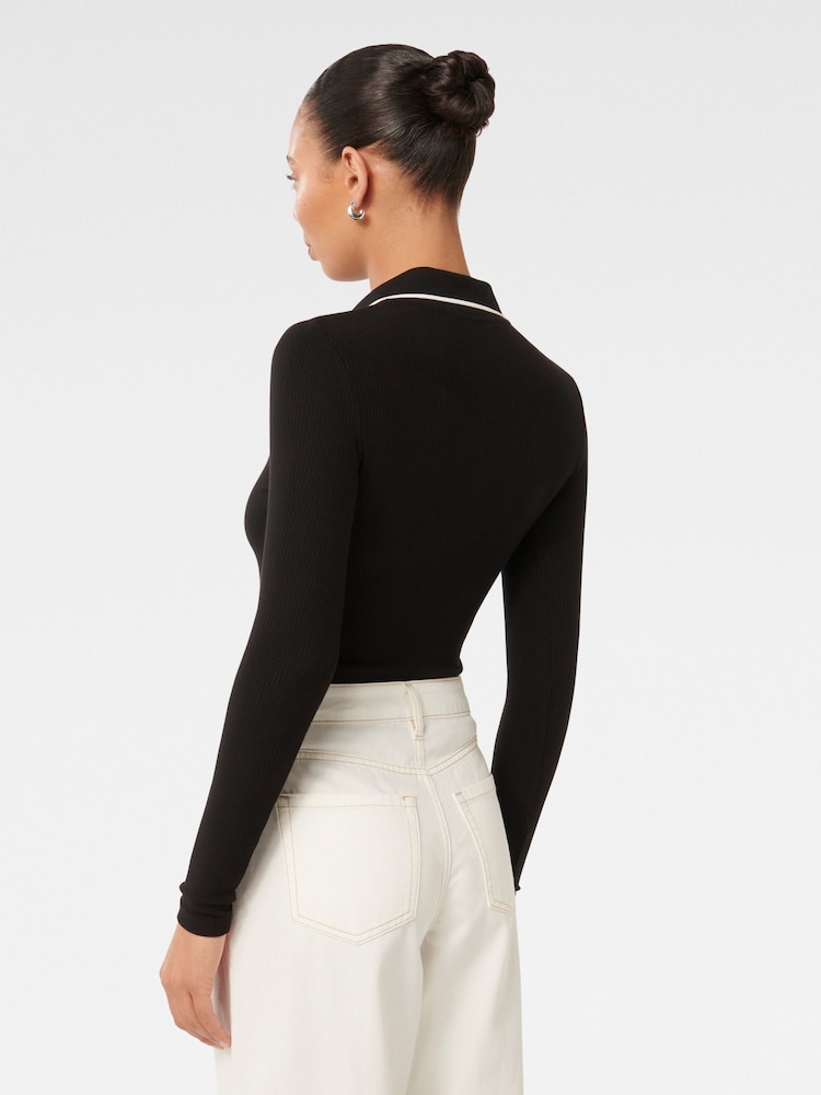 Forever New Black Reina Tipped Long Sleeves Polo Top - Image 2 of 4