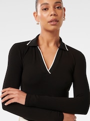 Forever New Black Reina Tipped Long Sleeves Polo Top - Image 3 of 4