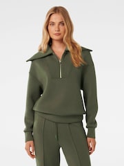 Forever New Green Tiana Loungewear Zip Front Sweatshirt - Image 1 of 4