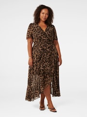 Forever New Brown Olivia Curve Wrap Midi Dress - Image 1 of 3
