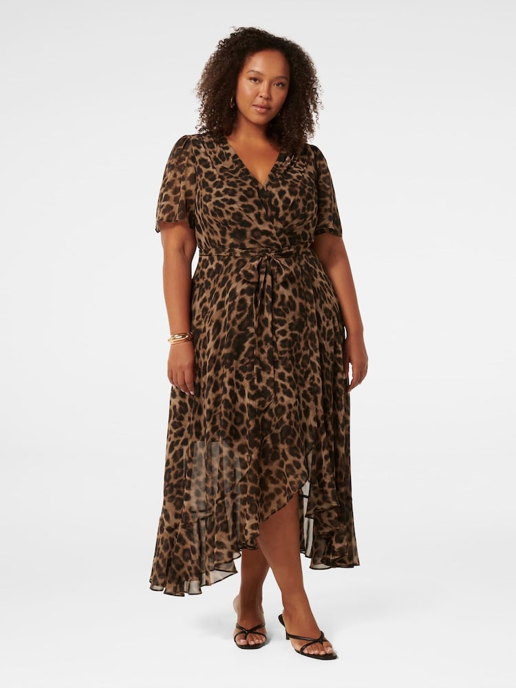 Forever New Brown Olivia Curve Wrap Midi Dress - Image 1 of 3
