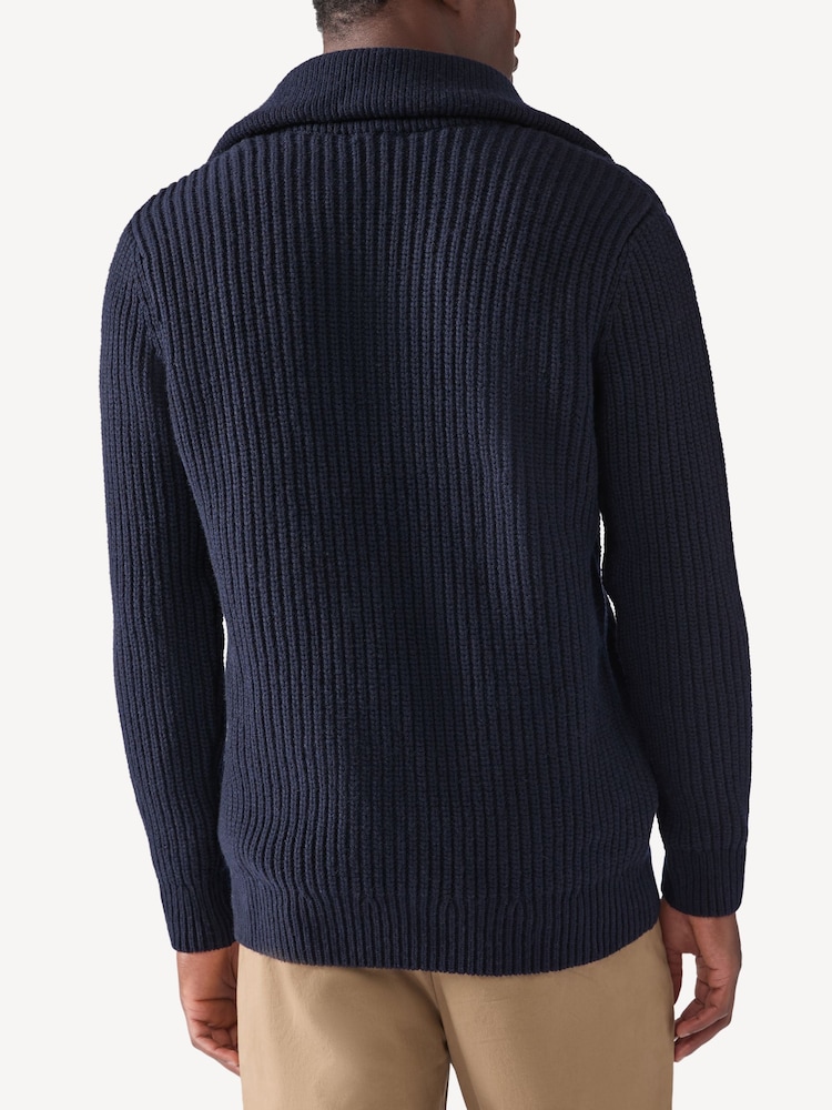 Armor Lux Navy Blue Quarter Zip Fisherman Knit Jumper - Image 2 of 9