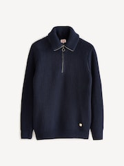 Armor Lux Navy Blue Quarter Zip Fisherman Knit Jumper - Image 5 of 9