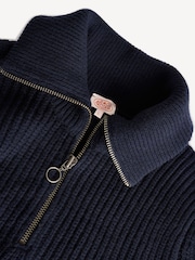 Armor Lux Navy Blue Quarter Zip Fisherman Knit Jumper - Image 7 of 9