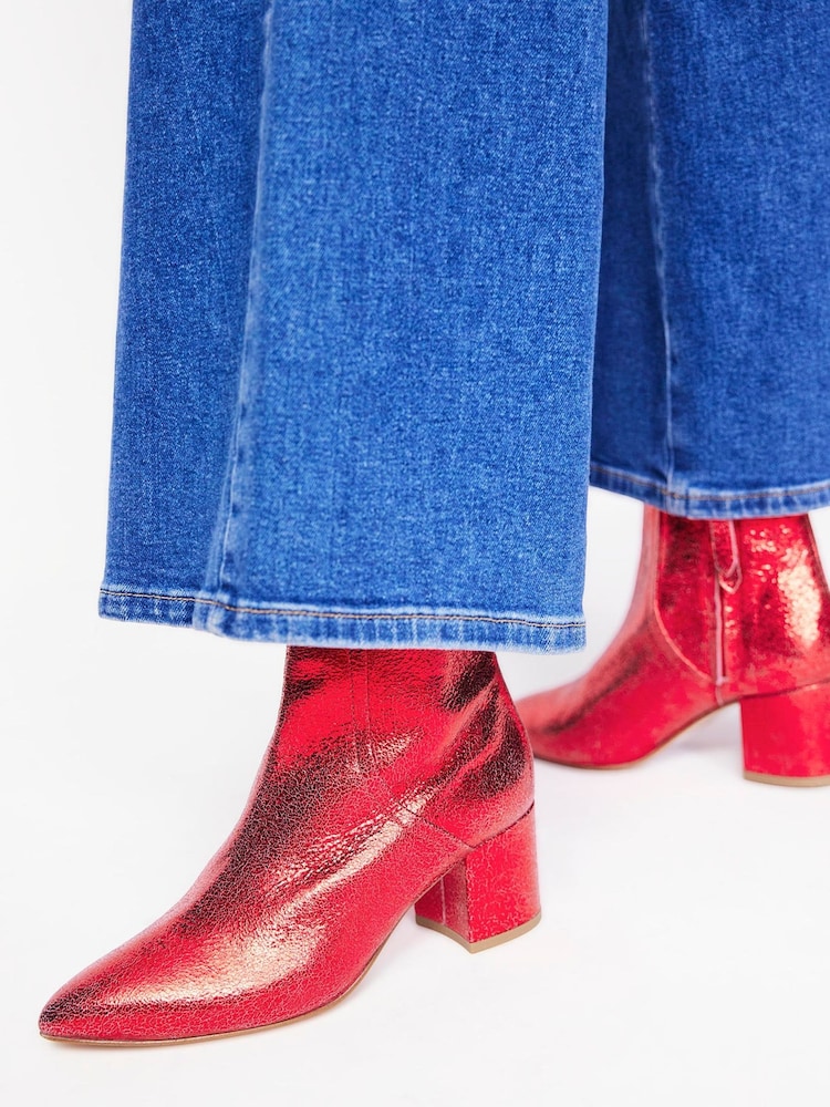 Boden Red Block Heel Leather Ankle Boots - Image 1 of 4