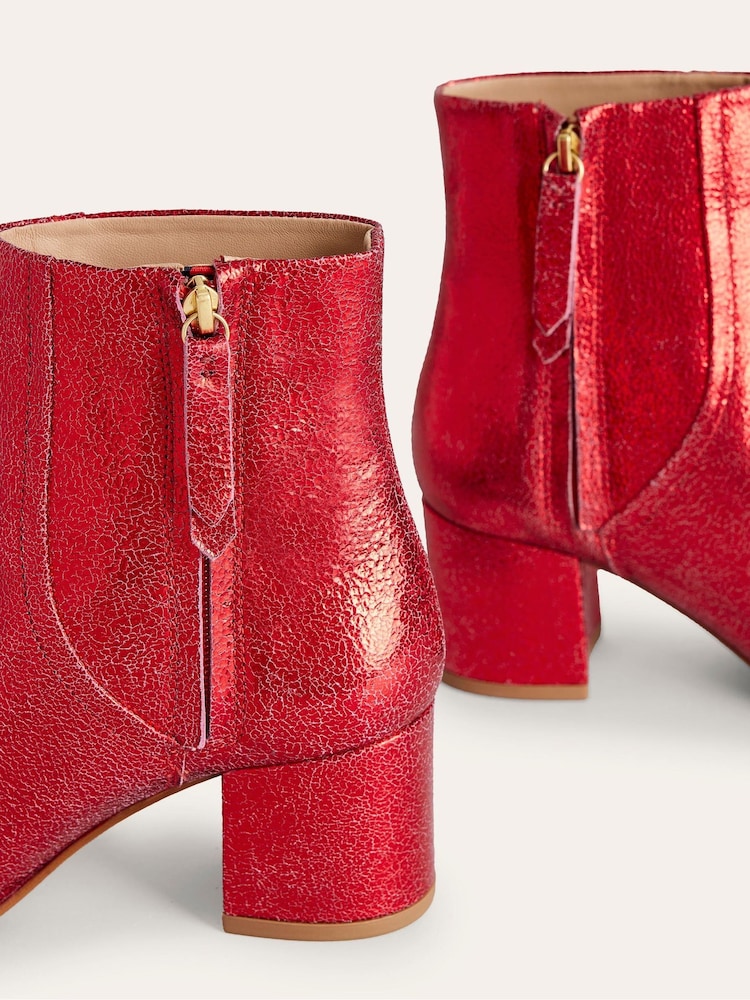 Boden Red Block Heel Leather Ankle Boots - Image 4 of 4