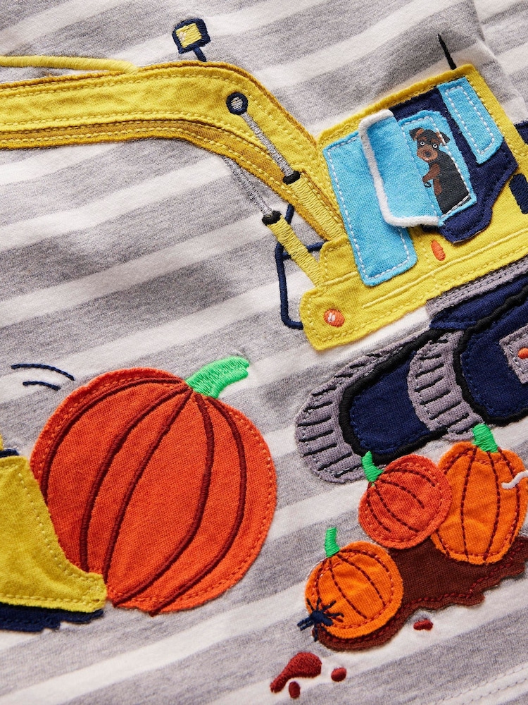 Boden Grey Lift-The-Flap Pumpkin Digger 100% Cotton T-Shirt - Image 3 of 3 Boden Grey Lift-The-Flap Pumpkin Digger 100% Cotton T-Shirt - Image 3 of 3