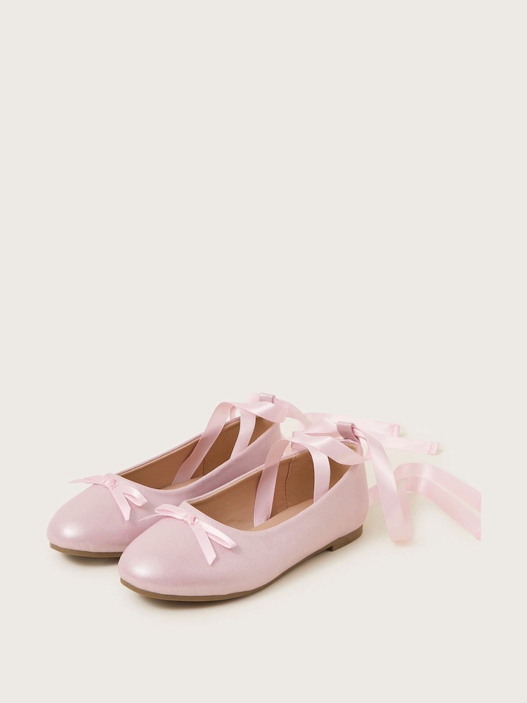 Monsoon Pink Satin Ribbon Ballet Flats - Image 1 of 3