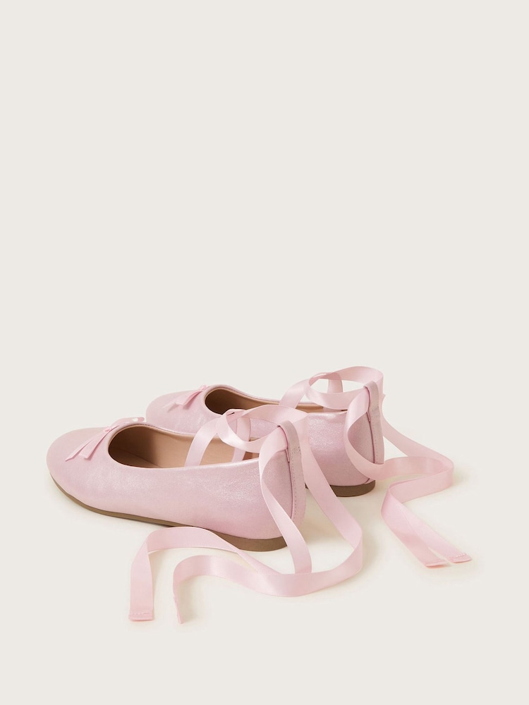 Monsoon Pink Satin Ribbon Ballet Flats - Image 3 of 3