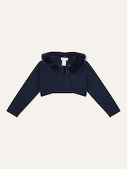Monsoon Blue Baby Fluffy Collar Super-Soft Cardigan - Image 1 of 4