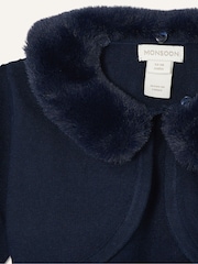 Monsoon Blue Baby Fluffy Collar Super-Soft Cardigan - Image 4 of 4