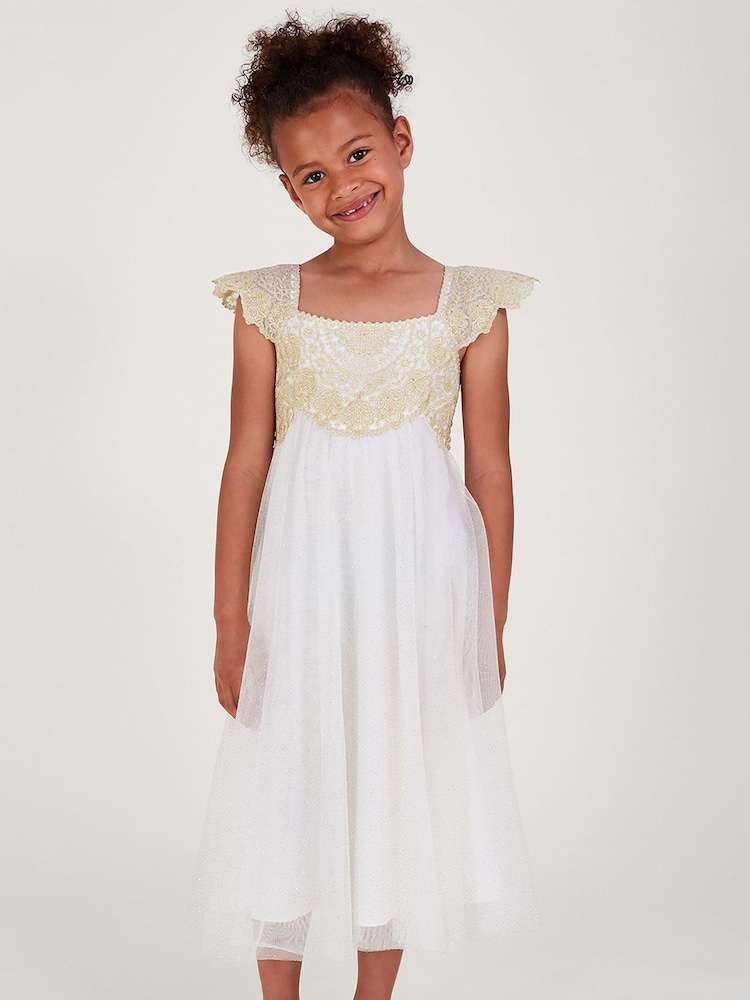 Monsoon Gold Estella Embroidered Tulle Dress - Image 1 of 5