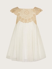 Monsoon Gold Estella Embroidered Tulle Dress - Image 3 of 5