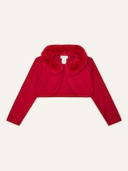 Monsoon Red Baby Fluffy Collar Super-Soft Cardigan - Image 1 of 3