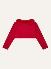 Monsoon Red Baby Fluffy Collar Super-Soft Cardigan - Image 2 of 3