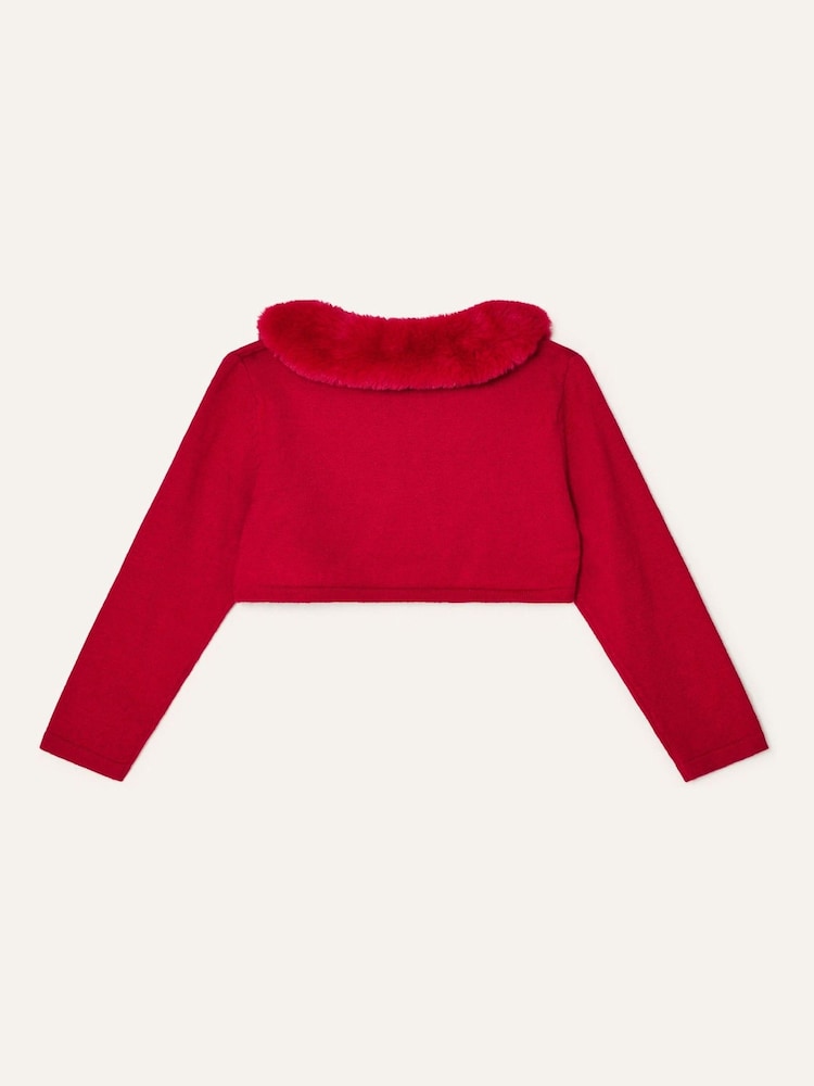 Monsoon Red Baby Fluffy Collar Super-Soft Cardigan - Image 2 of 3