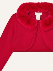 Monsoon Red Baby Fluffy Collar Super-Soft Cardigan - Image 3 of 3