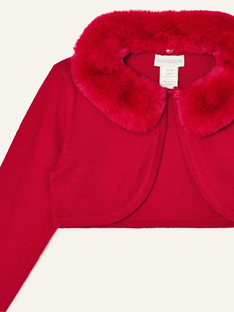 Rojo - Monsoon Baby Fluffy Collar Super-Soft Cardigan - Imagen 3 de 3 Rojo - Monsoon Baby Fluffy Collar Super-Soft Cardigan - Imagen 3 de 3
